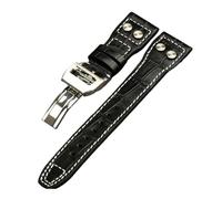 BPBZUTUMDZ Bracelet de montre for Rivets en cuir adapté for IWC Big Pilot Spitfire 22mm TOP GUN marron noir bracelet de montre(Black silver clasp)