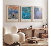 BPJSTU Affiche aquarelle nénuphar lever de soleil, style Monet, art mural minimaliste, impression sur toile, décoration pour salon (70 x 100 cm/cadre interne en 3 pièces)