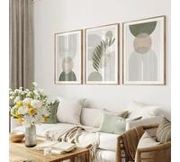 BPJSTU Affiches botaniques vert sauge nordique, impressions, images abstraites, bohème, géométriques, art mural sur toile pour la décoration intérieure (50x70cm/3PCS sans cadre)