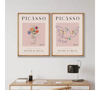 BPJSTU Ensemble d'affiches sur toile « Colombe de la paix et bouquet » de Picasso (50 x 70 cm / 2 pièces, sans cadre) - Décoration murale pour salon ou chambre