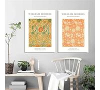 BPJSTU Impression sur toile abstraite de William Morris, motif fleur, feuille, oiseau, minimaliste, décoration murale moderne pour salon, 35 x 50 cm, 2 pièces, sans cadre