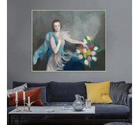 BPJSTU Marie Laurencin « Femme aux tulipes » - Peinture sur toile esthétique, affiche, décoration murale, décoration d'intérieur (60 x 70 cm, sans cadre)