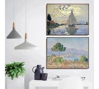 BPJSTU Nymphéas Femme au parasol Plage d'Étretat Affiche Claude Monet Toile Peinture Impressionniste Art Mural Photo Décor (30x40cm/2PCS Sans Cadre)