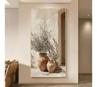 BPJSTU Pot en terre cuite avec olivier - Affiche imprimée sur toile texturée beige et marron - Décoration murale botanique (50 x 100 cm/sans cadre)