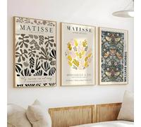 BPJSTU Tableau abstrait vintage inspiré de l'exposition Matisse William Morris, reproduction d'art sur toile, affiche murale, décoration intérieure moderne (60 x 90 cm / 3 pièces sans cadre)
