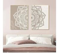 BPJSTU Tableau imprimé sur toile, style bohème, mandala floral beige, pour salon, décoration intérieure, salle de yoga (40 x 60 cm / 2 pièces, sans cadre)