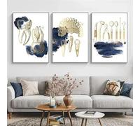 BPJSTU Tableau sur toile bleu marine avec impression de dents, colonne vertébrale et squelette - Décoration murale - Affiches anatomiques pour cabinet dentaire (30x40cm/3 pièces sans cadre)