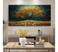 BPJSTU Toile imprimée « Arbre doré vibrant », décoration murale abstraite moderne, feuilles vivantes et sphères lumineuses, pour la décoration intérieure (70 x 140 cm/sans cadre)