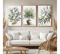 BPJSTU Triptyque Olivier - Impression sur toile minimaliste moderne, œuvre d'art à l'encre de haute qualité, décoration verticale sur le thème de l'été pour le salon (40x60cm/3 pièces sans cadre)