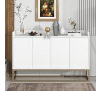 BPKADHY Buffet de Cuisine Rangement, Buffet Blanc et Bois avec 4 Portes Buffet Enfilade Buffet Bas Armoire Commode Salon pour la Maison, Le Salon, la Cuisine, la Salle à Manger, Le Bureau (Blanc)