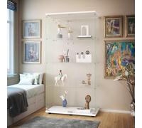 BPKADHY Meuble Vitrine en Verre 164x80.5x36.5cm Avec 2 Portes et 4 Étagères en Serrure, Transparent Armoire pour Collection, Curio, Salon, Livres - Blanc