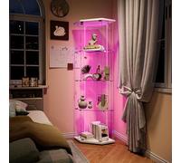 BPKADHY Vitrine d'angle en verre avec éclairage LED, moderne, à poser sur pied, pour objets de collection, livres, vin, 4 étagères en verre et 1 porte verrouillable, 162 x 60 x 42,5 cm, blanche