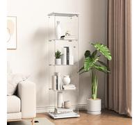 BPKADHY Vitrine en Verre 164x42.5x36.5cm avec 1 Porte et Serrure, Meuble de Collection à 4 étagères, Armoire Transparente pour Salon, Noir