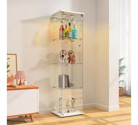 BPKADHY Vitrine en Verre 4 Étagères, 164x42.5x36.5cm Meuble Vitrine avec 7 Couleurs RVB et 1 Porte, Serrure, Vitrines pour Collection, Transparent Armoire de Verre Debout pour Salon, Blanc
