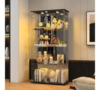 BPKADHY Vitrine en Verre avec LED,164x80.5x36.5cm Vitrine Verre pour Collection avec 2 Portes et 4 étagères en Serrure, Panneau Arrière en Verres Miroir, pour Le Bar,Curio en Verres,Salon,Noir