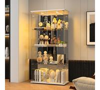 BPKADHY Vitrine en Verre avec LED,164x80.5x36.5cm Vitrine Verre pour Collection avec 2 Portes et 4 étagères en Serrure, Panneau Arrière en Verres Miroir, pour Le Bar,Curio en Verres,Salon,Blanc