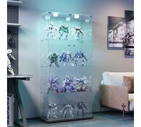 BPKADHY Vitrine en verre avec LED - Moderne - Pour objets de collection et livres de vin - 4 étagères en verre et 2 portes verrouillables - 163 x 78 x 35 cm - Noir (noir, 2 portes, 4 couches, LED-A)