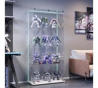 BPKADHY Vitrine en verre avec LED - Moderne - Pour objets de collection - Livres de vin - 4 étagères en verre et 2 portes verrouillables - 163 x 78 x 35 cm - Blanc (blanc, 2 portes et 4 couches)