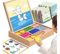 Bpoeee 220 Pcs Wooden Magnetic Blocks, Magnetic Shapes Stacking Puzzle Toy with Pattern Blocks, Educational Toys for Kids Ages 3 4 5 6+ Years Old
