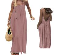 Bpoeee Backless Sleeveless House Dress for Women - Long Tie-Front Lounge Dress, Loose Fit Open Back Cami Dress for Vacation (J,S)