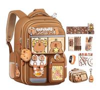 Bpoeee Capybara Backpack for School - Cute Kawaii Cartoon Backpack for Girls & Boys, Waterproof Capybara Bookbag with Lunch Box, Funny Kids Backpack Supplies, Capybara Gifts