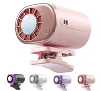 Bpoeee Car Clip-on Air Conditioner Fan with LED Display - 360° Rotation, 199 Speed Levels, Semiconductor Cooling, 6-in-1, Portable, Rechargeable, Adjustable Strap for Car, Stroller, Office (Pink)