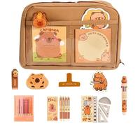Bpoeee Cute Capybara Pencil Case, Stationery Bag Set with 12 Compartments, Capybara Study Supplies, Large Capacity Pencil Case with Pens, Clips, Stickers, Rulers and More (B)