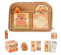 Bpoeee Cute Capybara Pencil Case, Stationery Bag Set with 12 Compartments, Capybara Study Supplies, Large Capacity Pencil Case with Pens, Clips, Stickers, Rulers and More (A)