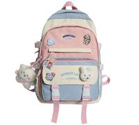 Bpoeee Cute Forest Style Backpack for Women, Large Capacity Aesthetic Travel Backpack with Bunny Pin, Plush Bear Pendant, Acrylic Charms, Multi Pocket Casual Daypack for Travel, Everyday Use (Blue)