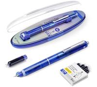 Bpoeee Fountain Pen Retractable:0.38mm Blue&Black Ink Transparent Barrel Includes 5 Refillable Ink Cartridges, Retractable Fountain Pen (Blue ink)