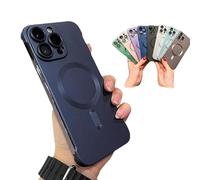 Bpoeee Frameless Magnetic Adsorption Bare Phone Sensation Case, Metallic Paint Frameless Magnetic Phone Case (Dark Blue,12)