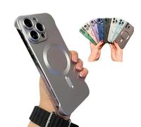 Bpoeee Frameless Magnetic Adsorption Bare Phone Sensation Case, Metallic Paint Frameless Magnetic Phone Case (Silver,15 Pro Max)