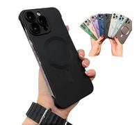 Bpoeee Frameless Magnetic Adsorption Bare Phone Sensation Case, Metallic Paint Frameless Magnetic Phone Case (Black,15 Pro Max)