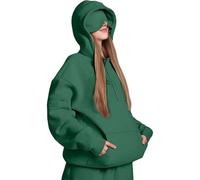 Bpoeee Hoodie with Eye Mask Built in,Comfort Airplane Mode Travel Hoodie, Essentials Women (Dark Green,TP)