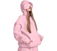 Bpoeee Hoodie with Eye Mask Built in,Comfort Airplane Mode Travel Hoodie, Essentials Women (Pink,M)