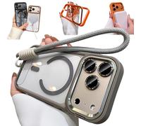 Bpoeee Magnetic Phone Case with Built-in Kickstand for iPhone, Anti-Yellowing Clear Back, Raised Lens & Screen Guard, Tactile Metal Buttons, Strong Magnetic Lock, with Lanyard (Gray,12PRO)