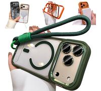 Bpoeee Magnetic Phone Case with Built-in Kickstand for iPhone, Anti-Yellowing Clear Back, Raised Lens & Screen Guard, Tactile Metal Buttons, Strong Magnetic Lock, with Lanyard (Green,15PRO)