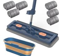 Bpoeee Mop and Bucket with Wringer Set for Home, Flat Mop and Bucket System, Auto Mops for Floor Cleaning, Mop with Bucket (Blue)