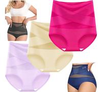Bpoeee Plus-Size High-Waist Cross Tummy Control Panties, Seamless, Breathable, 3/5 Pack No Show Shapewear Briefs (D,3TG)