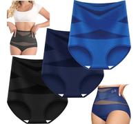 Bpoeee Plus-Size High-Waist Cross Tummy Control Panties, Seamless, Breathable, 3/5 Pack No Show Shapewear Briefs (C,M)