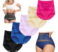Bpoeee Plus-Size High-Waist Cross Tummy Control Panties, Seamless, Breathable, 3/5 Pack No Show Shapewear Briefs (E,M)