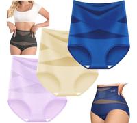 Bpoeee Plus-Size High-Waist Cross Tummy Control Panties, Seamless, Breathable, 3/5 Pack No Show Shapewear Briefs (B,L)