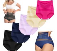 Bpoeee Plus-Size High-Waist Cross Tummy Control Panties, Seamless, Breathable, 3/5 Pack No Show Shapewear Briefs (F,4TG)