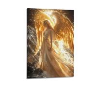 BPQN Poster vintage ange gardien Ange avec lumière dorée Décoration sur toile 30 x 45 cm