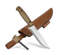 BPSKNIVES Adventurer - Couteau Bushcraft - Couteau en acier au carbone à lame fixe avec gaine en cuir et allume-feu - Couteaux d'extérieur à pleine soie - Couteaux de camping
