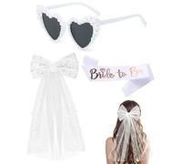 BPTRKOM ensemble 3 pièces Accessoires EVJF pour Femmes - Voile de Mariée, Écharpe 'Bride to Be', Lunettes Cœur Perlé, Idéal pour Mariages, Fiançailles et Enterrement de Vie de Jeune Fille