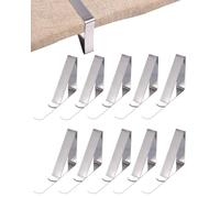 BPTRKOM Ensemble de 10 Pinces à Nappe en Acier Inoxydable - Anti-Glissant, Attache Nappe Flexibles et Mobiles, Idéal pour Table à Manger familiale de Restaurant (Argent)