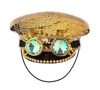 BPURB Chapeau de capitaine militaire à paillettes unisexe avec lunettes Steampunk Burning Man Top Hat Festival Halloween Cosplay (Doré 1)