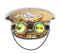 BPURB Chapeau de capitaine militaire à paillettes unisexe avec lunettes Steampunk Burning Man Top Hat Festival Halloween Cosplay (Doré 2)