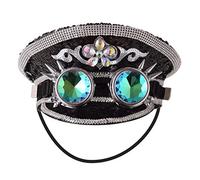 BPURB Chapeau de capitaine militaire unisexe à paillettes avec lunettes Steampunk Burning Man Chapeau haut de forme festival Halloween Cosplay (Noir)